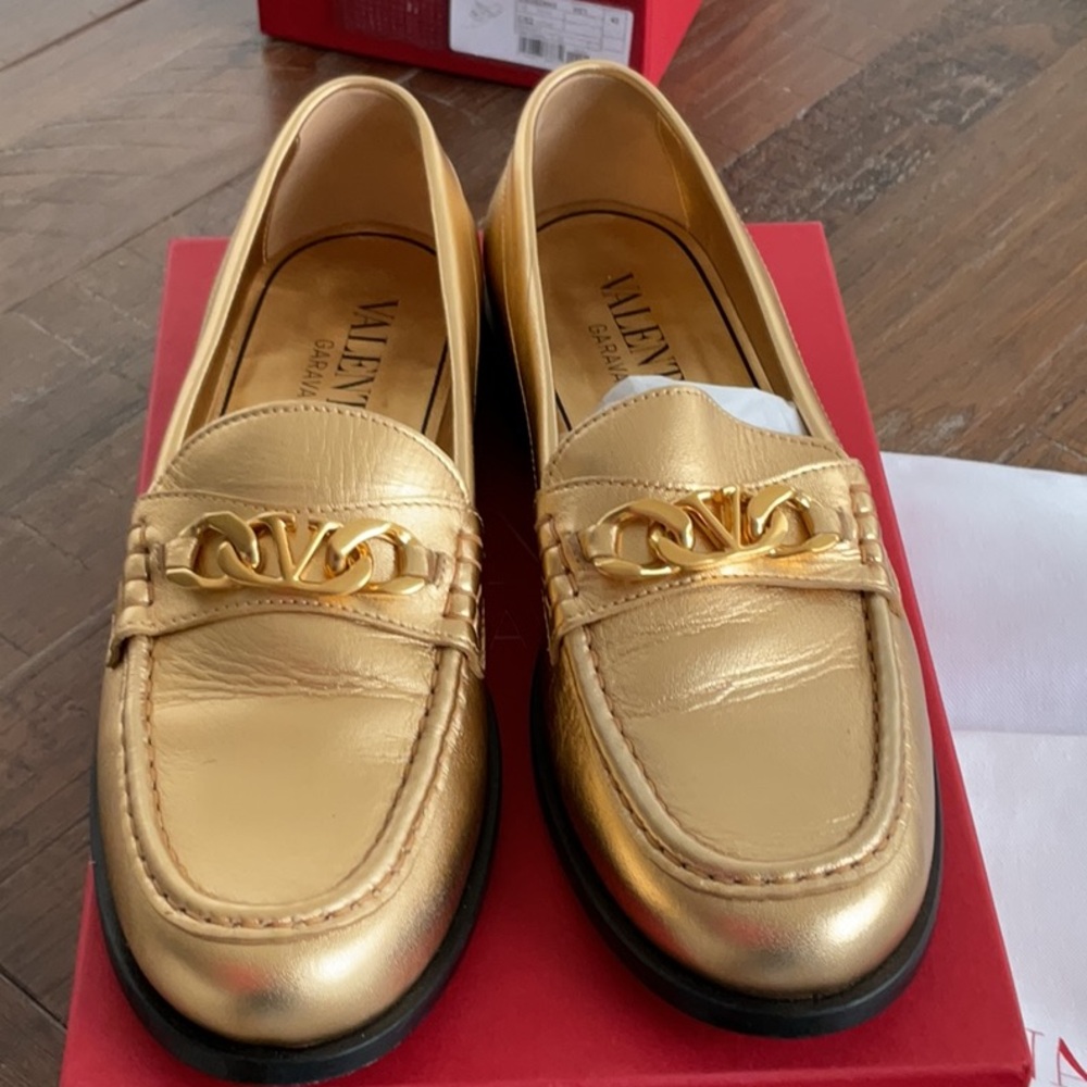 Authentic Valentino Women's Gold Loafers